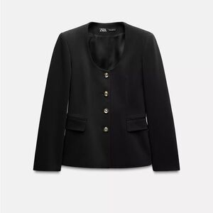 Zara Black blazer with Gold accent buttons, faux front pockets. Worn once!